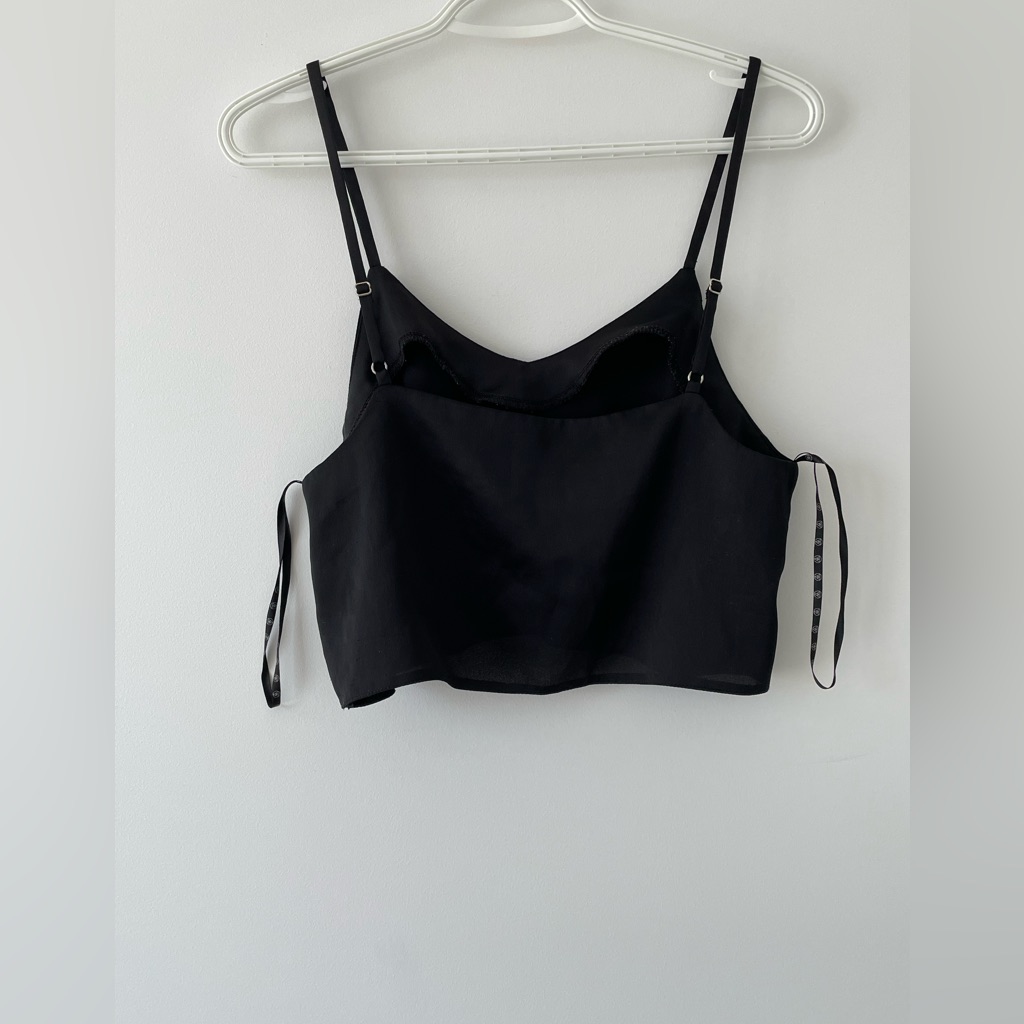 Missguided Black Satin Pj Crop Top - Size 6